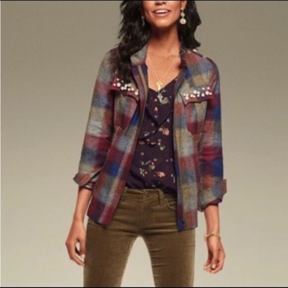 Cabi plaid and pearl zippered jacket sz M - Picture 2 of 8